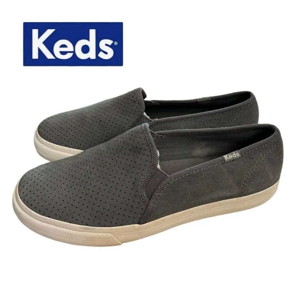 KEDS Women's Perforated Gray Suede Slip-on Flats Loafers 8 8W